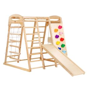 VEVOR Indoor Jungle Gym, 7-in-1 Toddler Indoor Playground, 43 x 47.2 x 47 inch, with Wood and Rope Ladder, Net Ladder, Swing, Monkey Bar, Slide