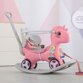 Rocking Horse for Toddlers , Balance Bike Ride On Toys with Push Handle, Backrest and Balance Board for Baby Girl and Boy