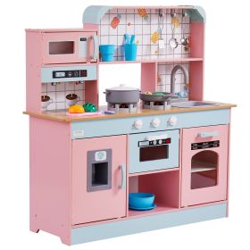 VEVOR Play Kitchen for Kids, Wooden Toy Kitchen Set with Lights and Sounds, Toddler Kitchen with Ice Maker, Oven, Sink, Microwaves