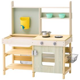 VEVOR Mud Kitchen for Kids, Wooden Toy Play Kitchen Set, Outdoor Toddler Grocery Store Playset, Pretend Play Kitchen with Stoves, Tank, Faucet