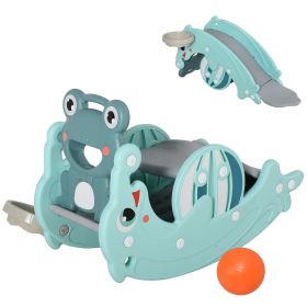 3-in-1 Kids Slide And Rocking Horse Dual-Use Children Activity Equipment Portable Slide Indoor Outdoor Playground Toy W/ Basketball Hoop Toddler Birth