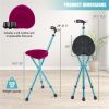 Folding Seat Cane (220lbs): 5-Level Height Adjust, LED Light, Anti-Slip Pads, Aluminum Alloy, Bonus Cushion/3 Foot Pads for Elder-Blue