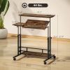 Adjustable Standing Desk with Power Outlets, Stand Up Desk with Tiltable Tabletop, Wheels, Shelf, for Home Office, Brown
