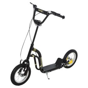 Youth Scooter with Dual Brakes, 12-Inch Inflatable Wheel, Black, for Ages 5+