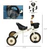 Adjustable Kids Tricycle for Toddlers 2-5 Years with Basket Bell White Comfortable Handlebar Grips