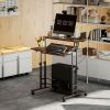 Adjustable Standing Desk with Power Outlets, Stand Up Desk with Tiltable Tabletop, Wheels, Shelf, for Home Office, Brown