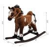 Rocking Horse Kids Plush Ride-On Toy Nursery Rhyme Music 18-36 Months Light Brown White Perfect Gift for Toddlers