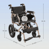 Foldable lightweight wheelchair. Equipped with double hand brakes. Adult wheelchair. Weighs only 27 lbs. Reversible and height adjustable armrests (15