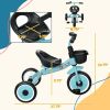 Adjustable Toddler Tricycle for Ages 2-5, Blue Bike with Basket, Bell, Comfort Grips, Kids' Outdoor Ride-Ons