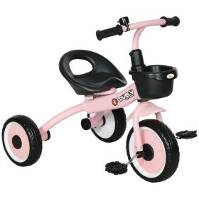 Pink Kids Tricycle for Toddlers Age 2-5 with Adjustable Seat Basket Bell Handlebar Grips Toddler Bike