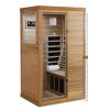Red cedar Mini one person far infrared glass door on the left of the indoor sauna room
