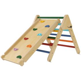 Pikler Triangle Set, 3 in 1 Climbing Toys with Ramp for Toddlers, Nature Wood