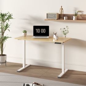 Electric Standing Desk Whole Piece Adjustable Height Desk Home Office Computer Workstation Sit Stand up Desk (White Frame + Maple Top)