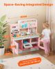 VEVOR Play Kitchen for Kids, Wooden Toy Kitchen Set with Lights and Sounds, Toddler Kitchen with Ice Maker, Oven, Sink, Microwaves