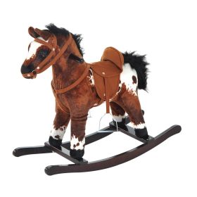 Rocking Horse Kids Plush Ride-On Toy Nursery Rhyme Music 18-36 Months Light Brown White Perfect Gift for Toddlers