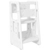 Toddler Kitchen Helper 2 Step Stool with Adjustable Height Platform and Safety Rail, White