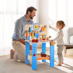 VEVOR Kids Workbench, 62 pcs, Wooden Tool Bench for Kids 3 Years and Up, Toddler Toy Workbench with Realistic Tools