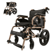 Foldable lightweight wheelchair. Equipped with double hand brakes. Adult wheelchair. Weighs only 27 lbs. Reversible and height adjustable armrests (15