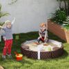 47" Round Kids Sandbox with Cover, 3 Seats, Waterproof Bottom Liner, for Backyard, Lawn, Garden, Beach, Patio, Brown