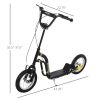 Youth Scooter with Dual Brakes, 12-Inch Inflatable Wheel, Black, for Ages 5+
