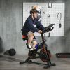 Exercise Bike, Flywheel Indoor Stationary Bike, Adjustable Height & Resistance, with LCD Monitor, Pedal Cage and Shelf Tray, 264 lbs Weight Capacity