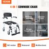 VEVOR Shower Commode Wheelchair with 4 Lockable Wheels, Footrests, Flip-up Arms, 3-Level Adjustable Height, 5L Removable Bucket, 350 LBS Capacity