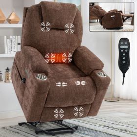 Up to 350 LBS Chenille Power Lift Recliner Chair, Heavy Duty Motion Mechanism with 8-Point Vibration Massage and Lumbar Heating, USB and Type-C Ports (Color: as Pic)