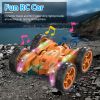 Kid Driving RC Stunt Car 7 Color Strip Light Dynamic Music Swing Arm Double-sided Rolling Remote Control Car Off Road 2.4GHz 4WD Rechargeable Racing T