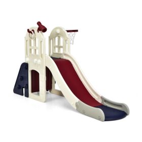 6-in-1 Toddler Climber Slide Playset with Basketball Hoop (Color: Blue)